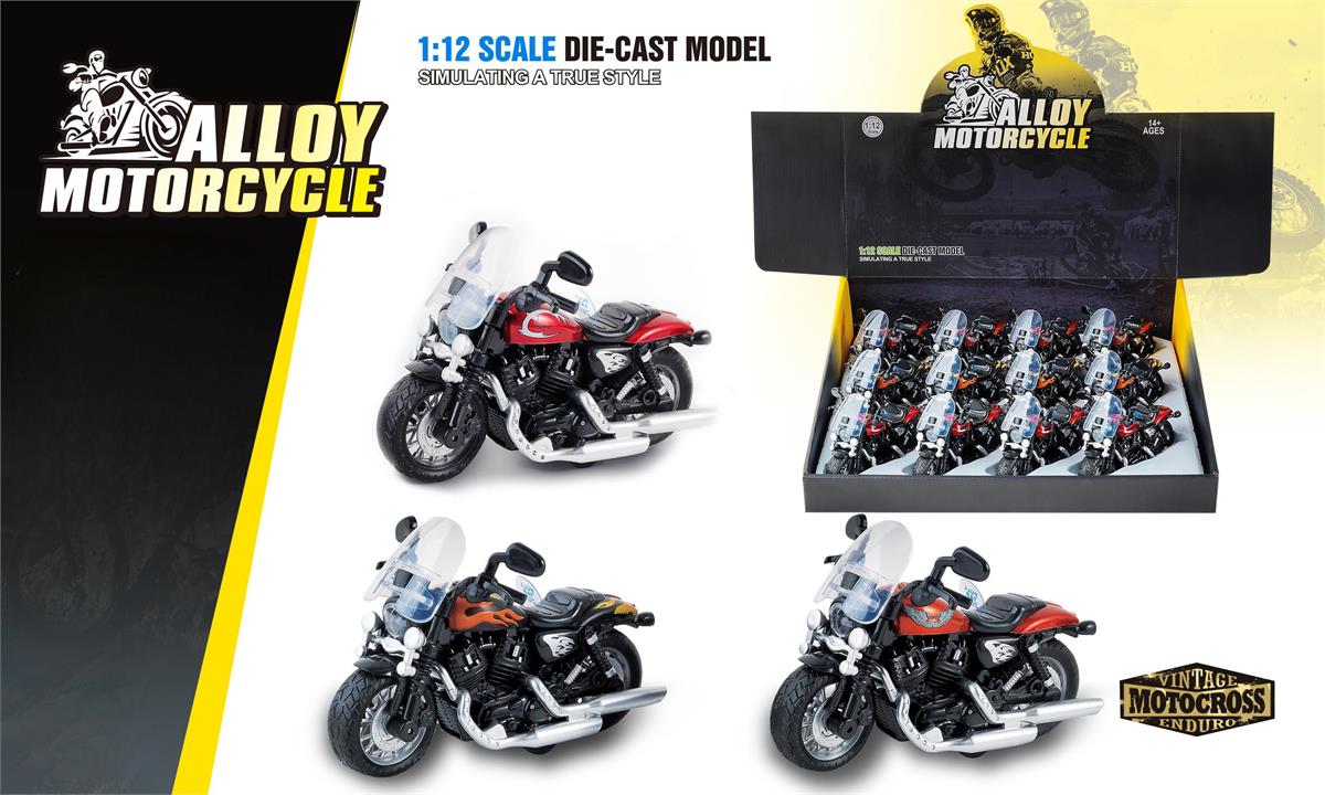 1:12 Diecast Pull back Classic Motorbike w/sound