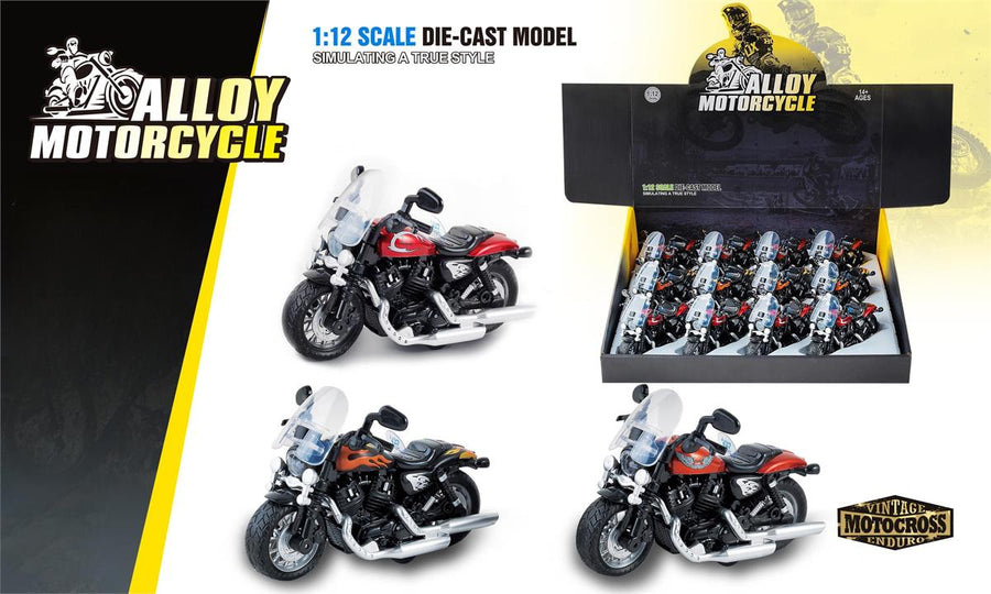 1:12 Diecast Pull back Classic Motorbike w/sound