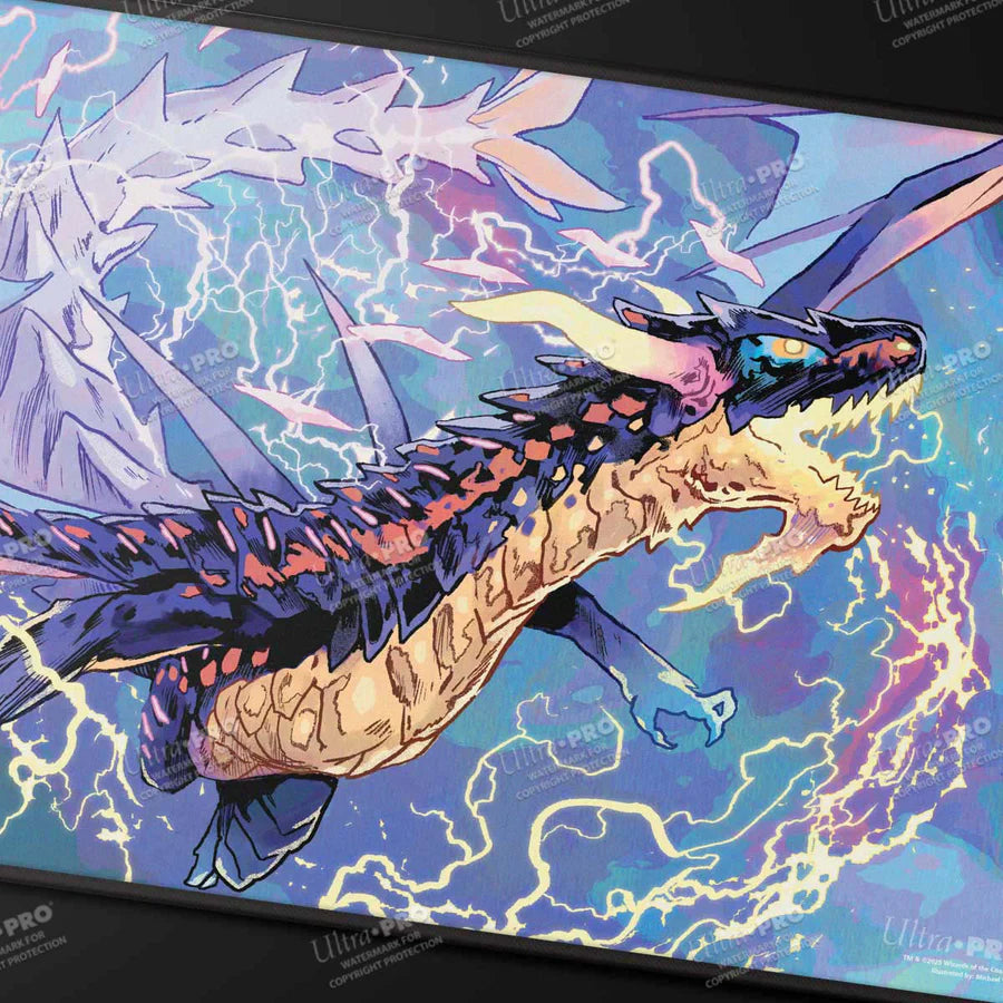 Tarkir Dragonstorm Neriv, Heart of the Storm Black Stitched Playmat for Magic: The Gathering