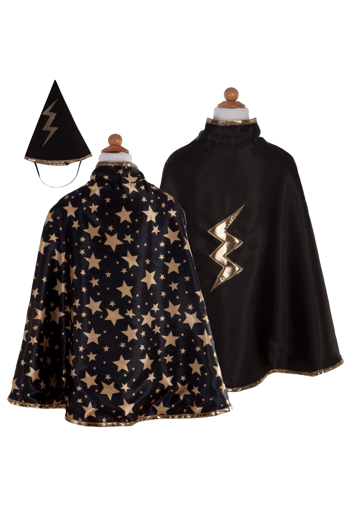 Reversible Wizard Cape & Hat, Black/Gold, Size 4-6