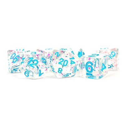 Dice: 7 pc: 16 mm: Resin: Clear Confetti