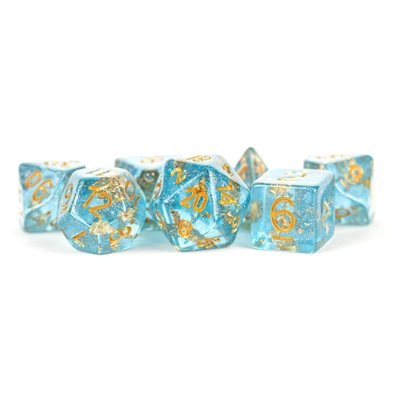 Dice: 7 pc: 16 mm: Resin: Blue with Gold Foil