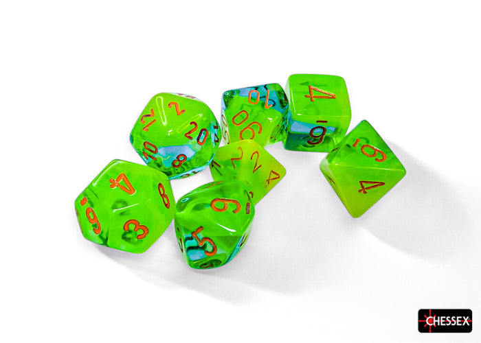 Gemini 7pc Polyhedral Plasma Green-Teal/Orange Luminary
