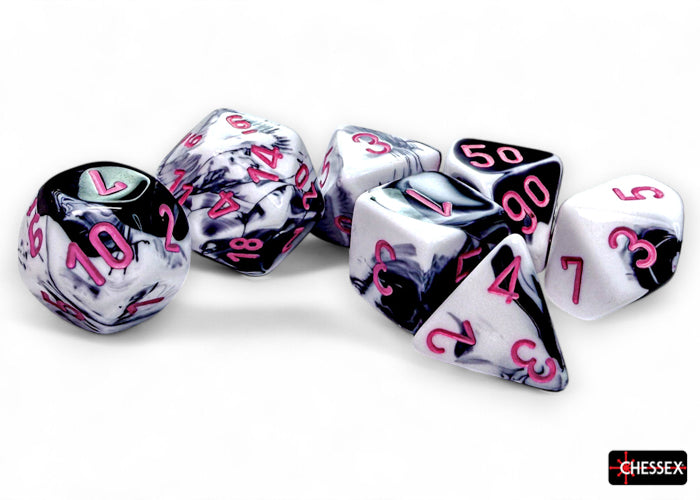 Gemini 7pc Polyhedral Black-White/Pink