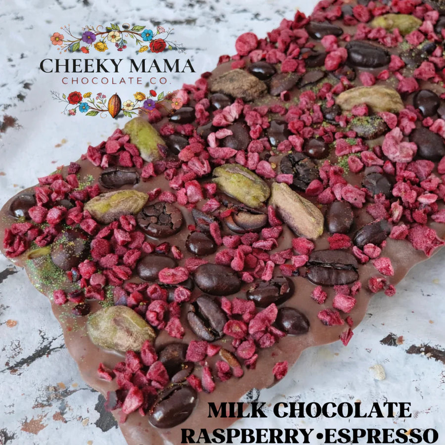 Artisanal Chocolate Bark:  Raspberry Espresso - 120 gram bar large