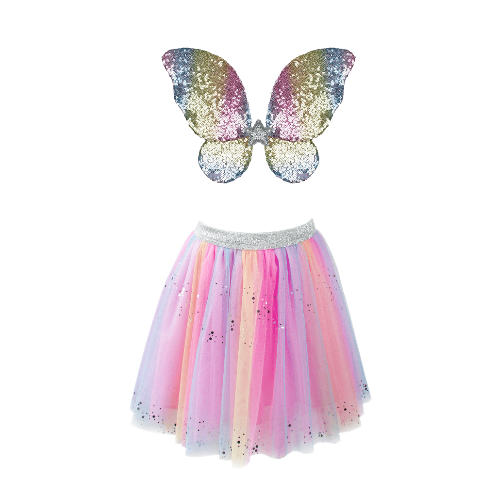 Rainbow Sequins, Skirt, Wings and Wand Set