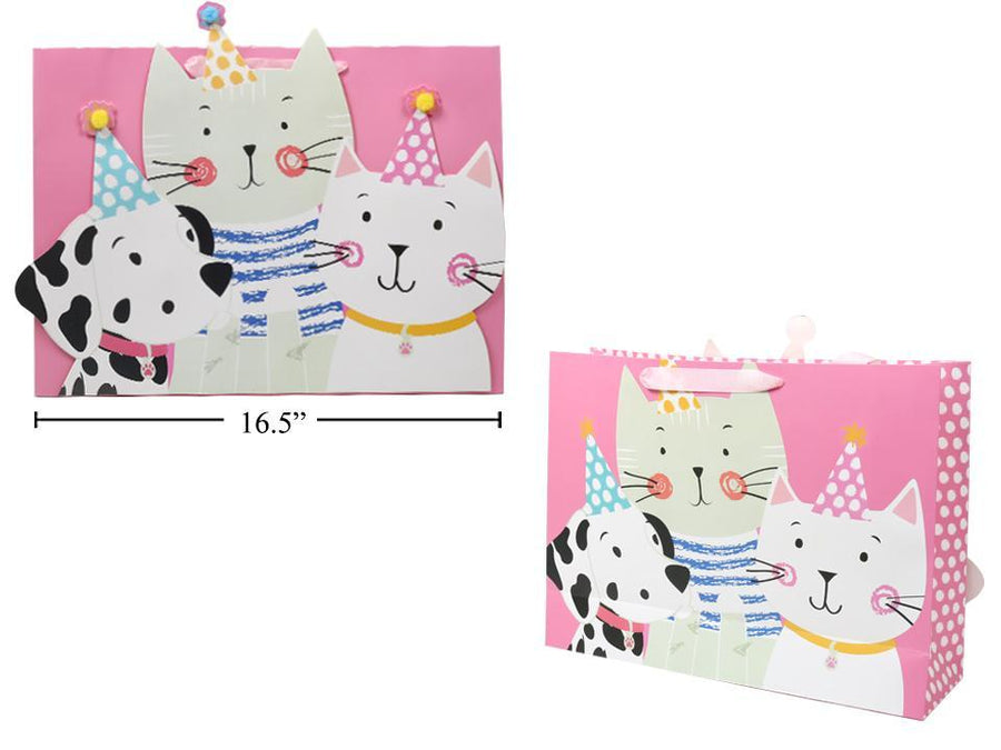Paper T., Jumbo DLX Gift Bag, 3D Bday Animals, Matte/Pompom,