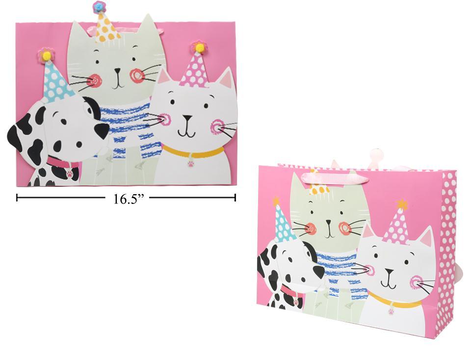 Paper T., Jumbo DLX Gift Bag, 3D Bday Animals, Matte/Pompom,
