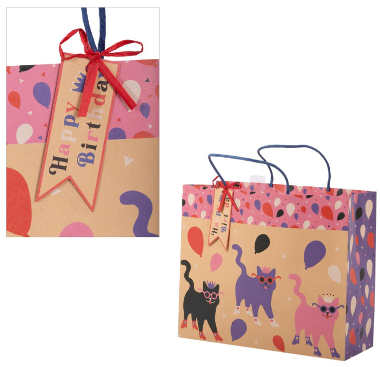 Happy Birthday Gift Bag- Party Cats - Large