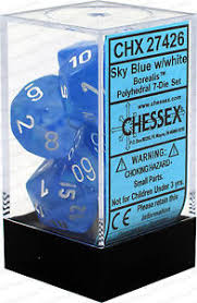 Borealis Sky Blue/White 7pc Dice Set