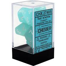 Frosted Teal/White 7pc Dice Set