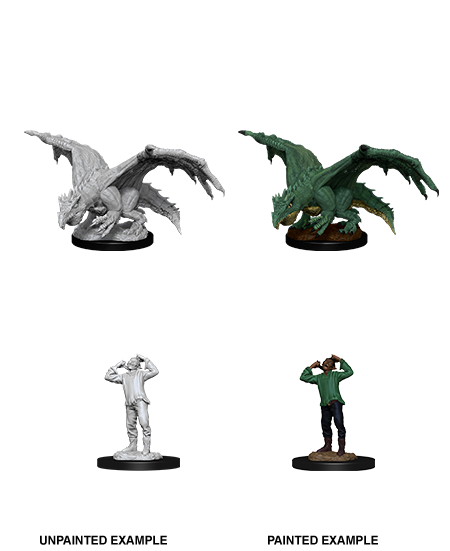 D&D Nolzurs Unpainted Miniatures - Wave 11 - Green Dragon Wyrmling & Afflicted Elf