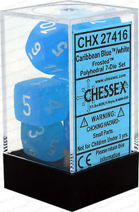 Frosted Caribbean Blue/White 7pc - Dice Set
