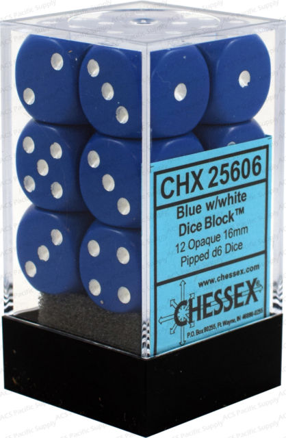 D6 x12 Opaque Blue/White